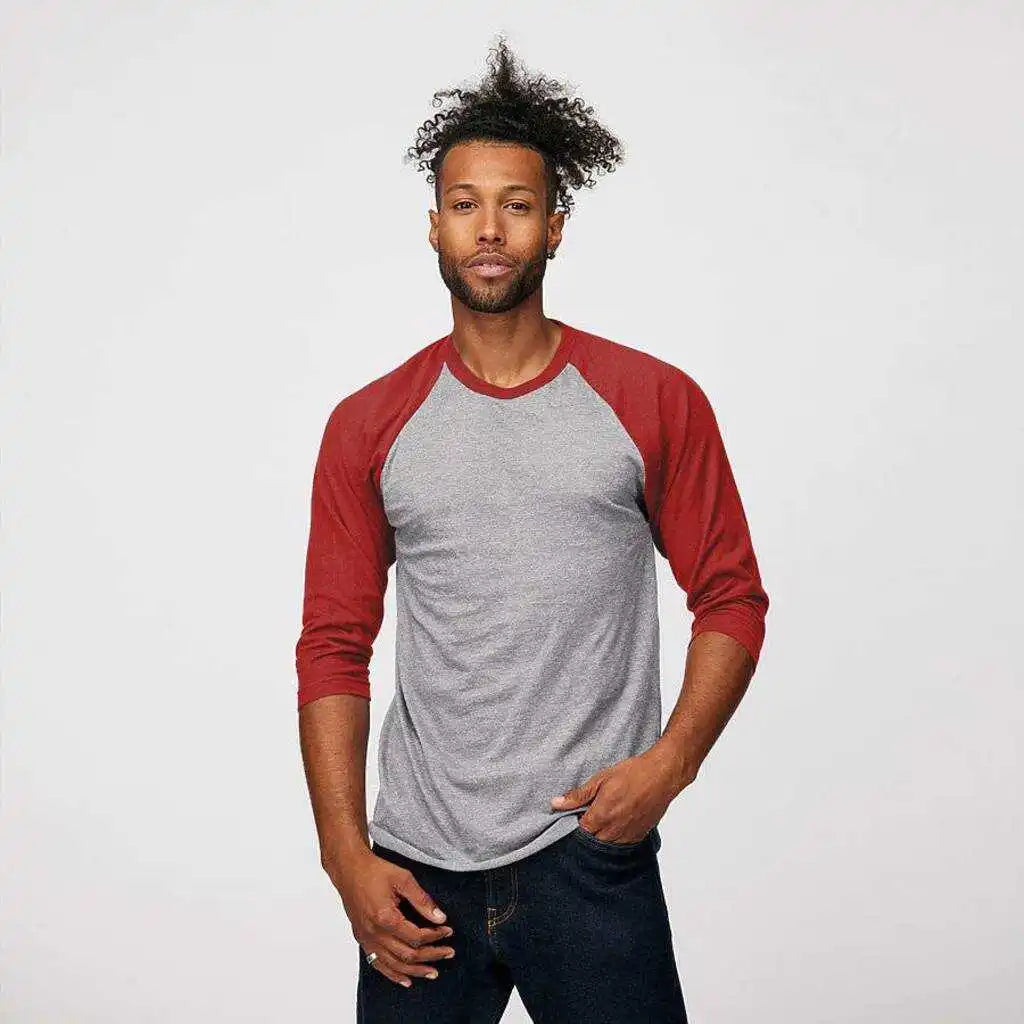 Tultex 245 Unisex Fine Jersey Raglan T-shirt - Heather Grey Red