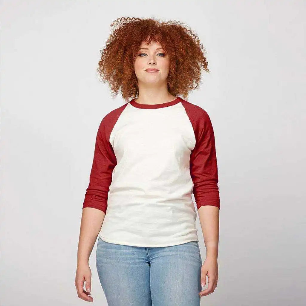 Tultex 245 Unisex Fine Jersey Raglan t Shirt Vintage White Rio Red