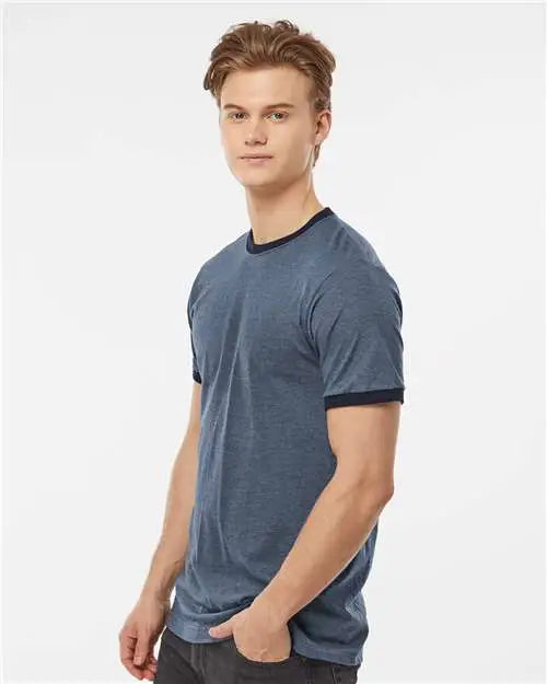 Tultex 246 Fine Jersey Ringer T-shirt - Heather Denim Navy