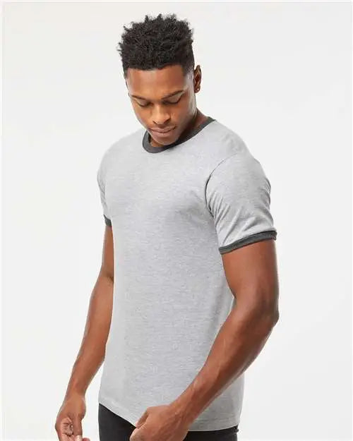 Tultex 246 Fine Jersey Ringer T-shirt - Heather Grey Charcoal