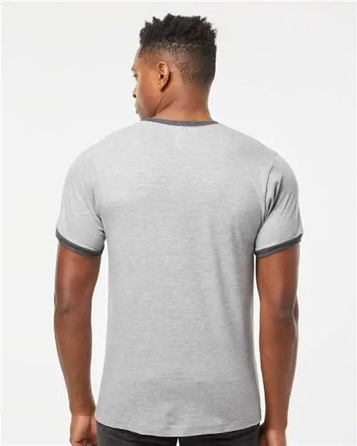 Tultex 246 Fine Jersey Ringer T-shirt - Heather Grey Charcoal