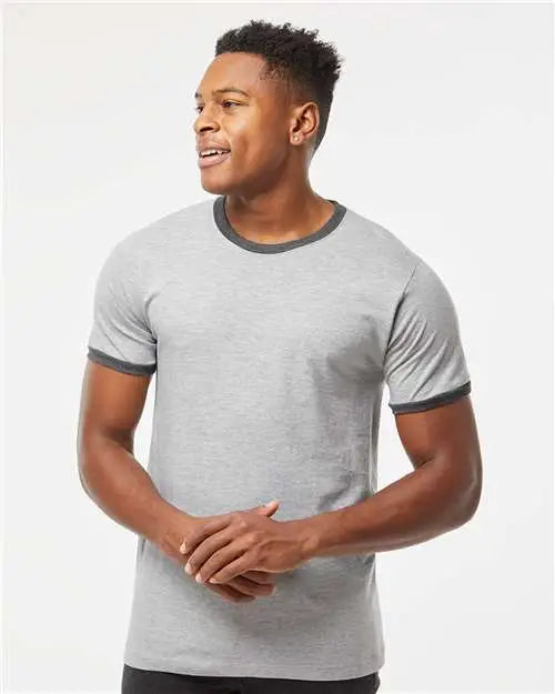 Tultex 246 Fine Jersey Ringer T-shirt - Heather Grey Charcoal