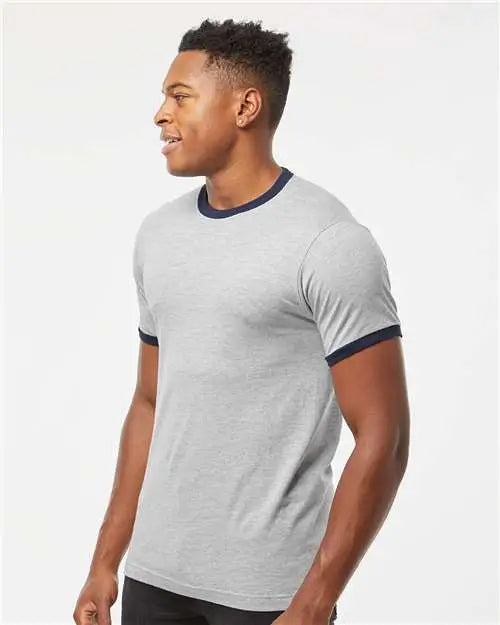 Tultex 246 Fine Jersey Ringer T-shirt - Heather Grey Navy