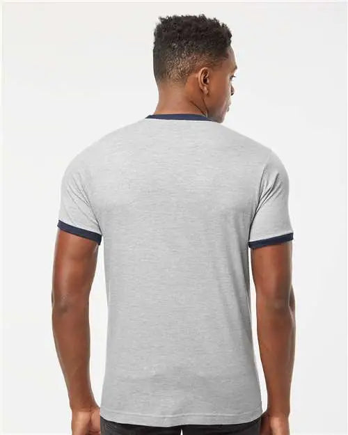 Tultex 246 Fine Jersey Ringer T-shirt - Heather Grey Navy