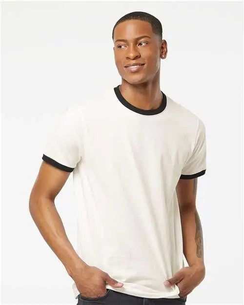 Tultex 246 Fine Jersey Ringer T-shirt - Vintage White Black