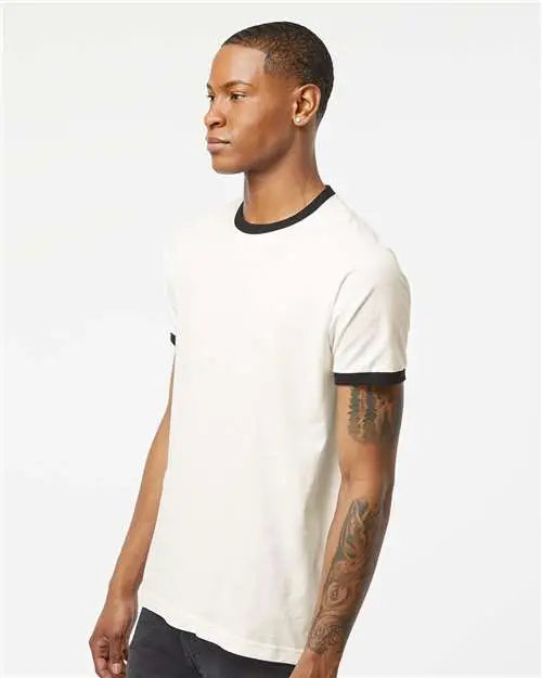 Tultex 246 Fine Jersey Ringer T-shirt - Vintage White Black