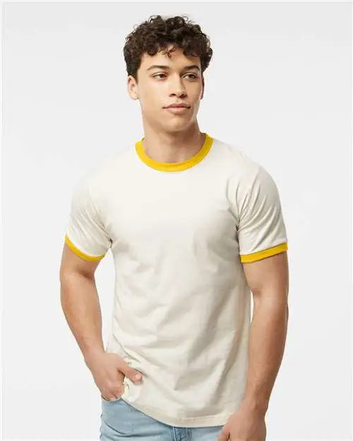 Tultex 246 Fine Jersey Ringer T-shirt - Vintage White Mellow Yellow