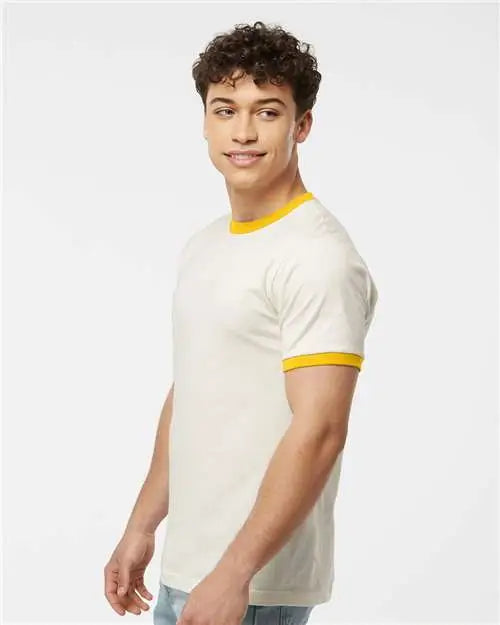 Tultex 246 Fine Jersey Ringer T-shirt - Vintage White Mellow Yellow