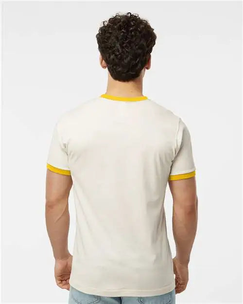 Tultex 246 Fine Jersey Ringer T-shirt - Vintage White Mellow Yellow