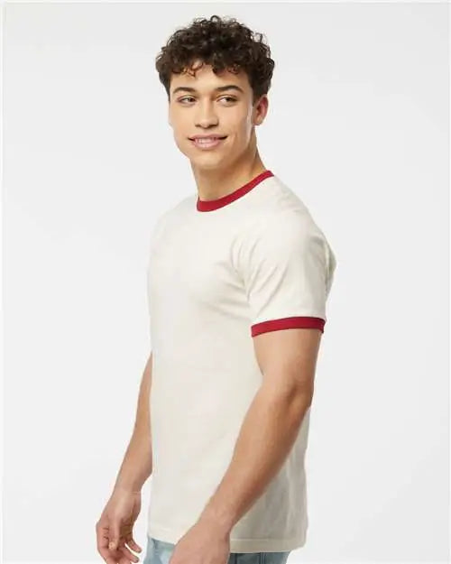 Tultex 246 Fine Jersey Ringer T-shirt - Vintage White Rio Red