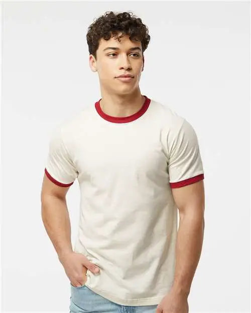 Tultex 246 Fine Jersey Ringer T-shirt - Vintage White Rio Red