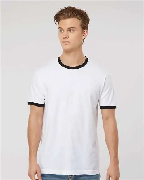 Tultex 246 Fine Jersey Ringer T-shirt - White Black