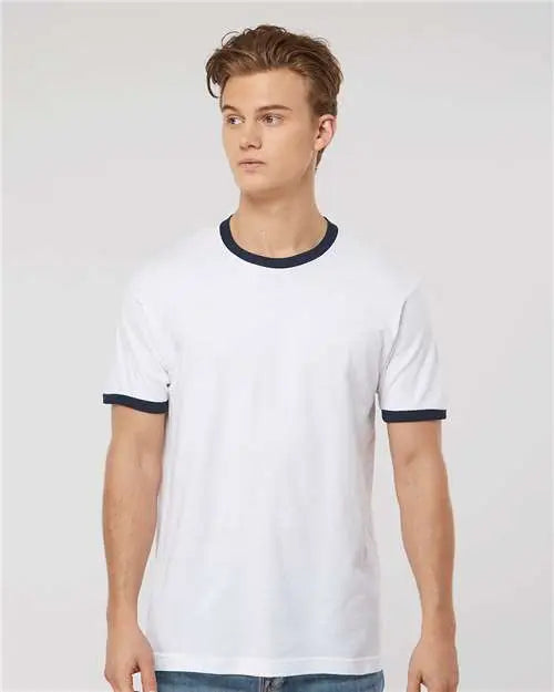 Tultex 246 Fine Jersey Ringer T-shirt - White Navy