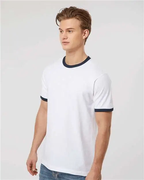 Tultex 246 Fine Jersey Ringer T-shirt - White Navy