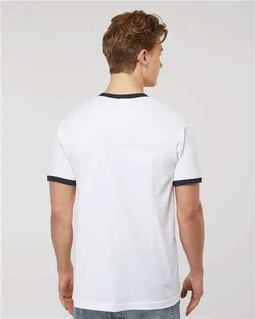 Tultex 246 Fine Jersey Ringer T-shirt - White Navy