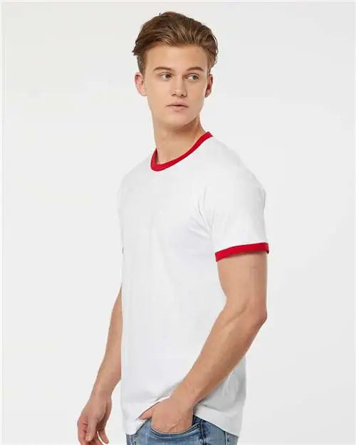 Tultex 246 Fine Jersey Ringer T-shirt - White Red