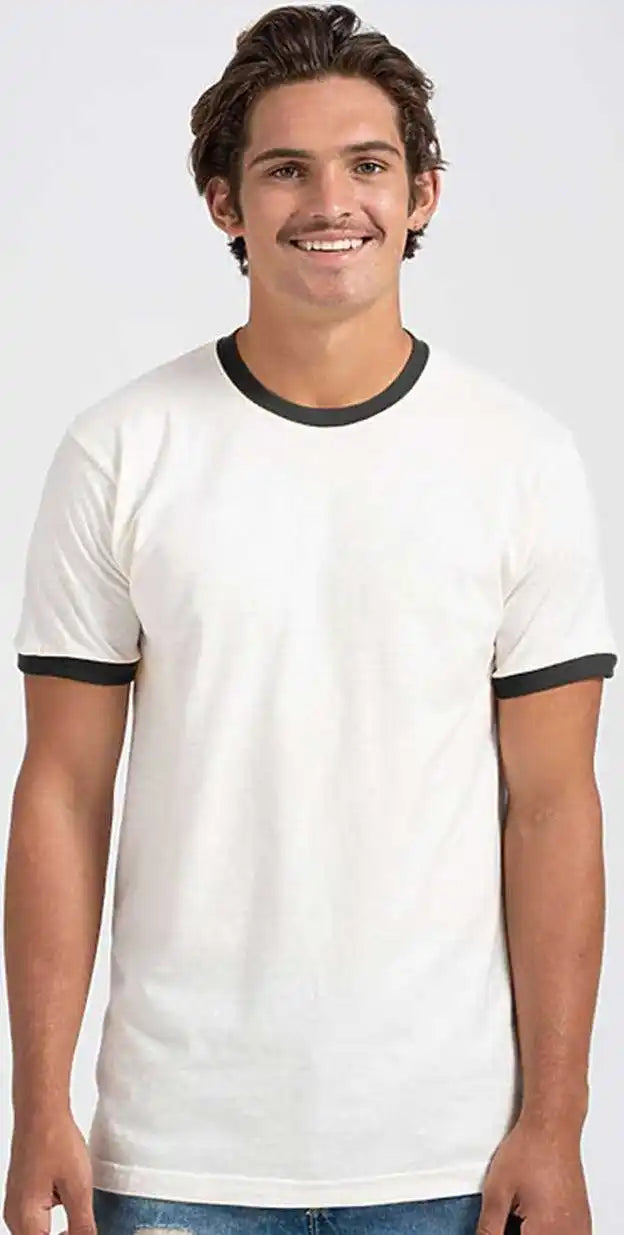 Tultex 246 Unisex Fine Jersey Ringer T-shirt - Vintage White Black