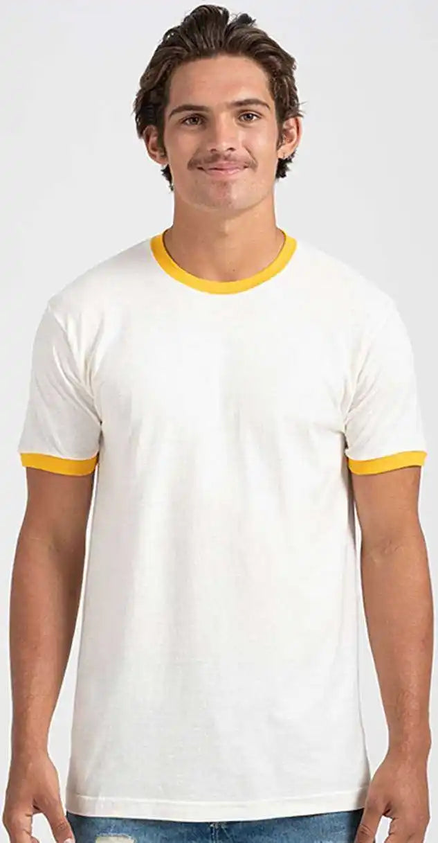 Tultex 246 Unisex Fine Jersey Ringer T-shirt - Vintage White Mellow Yellow