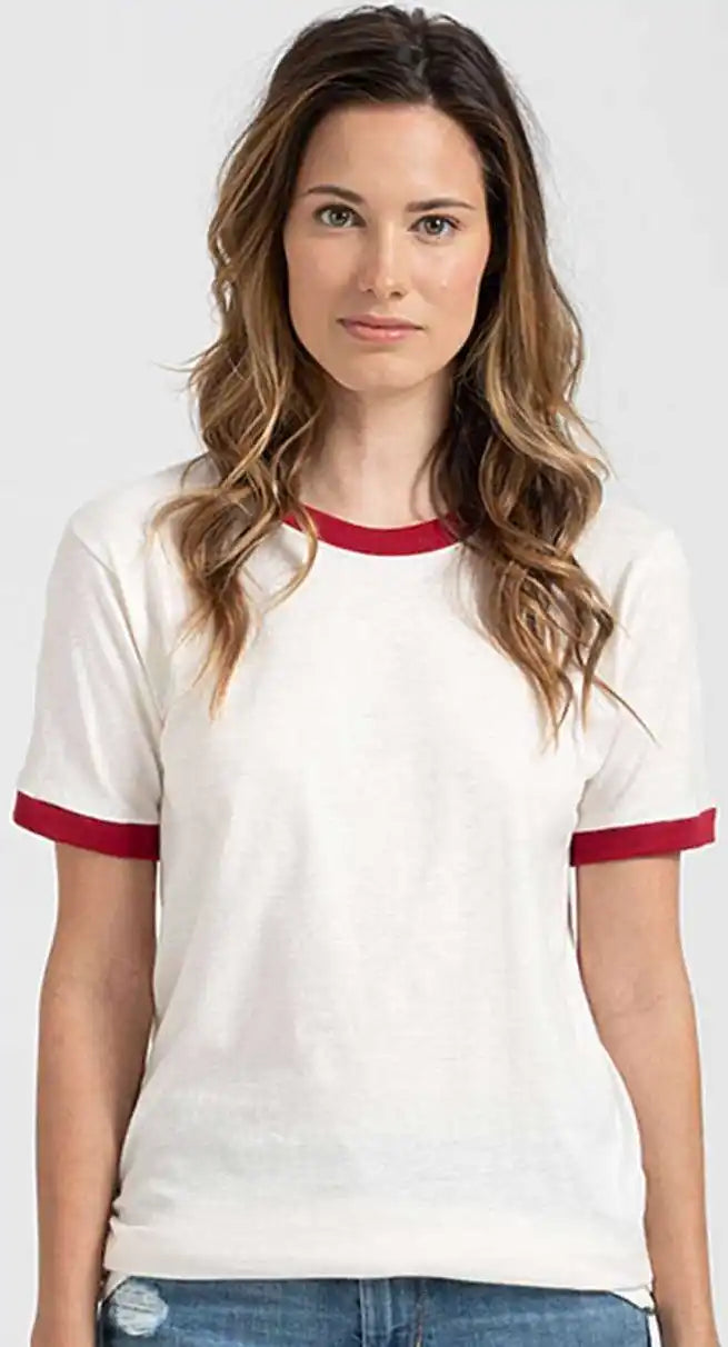 Tultex 246 Unisex Fine Jersey Ringer T-shirt - Vintage White Rio Red