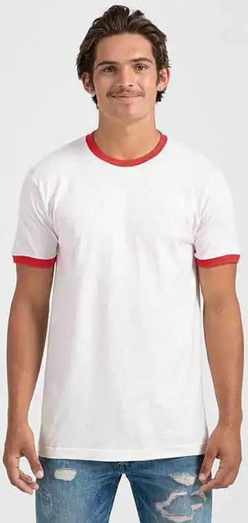 Tultex 246 Unisex Fine Jersey Ringer t Shirt White Red