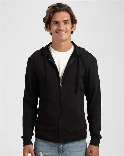 Tultex 260 Beach Full-zip Hooded Long Sleeve T-shirt - Black - Xs