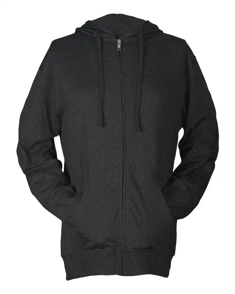 Tultex 260 Beach Full-zip Hooded Long Sleeve T-shirt - Heather Charcoal - Xs