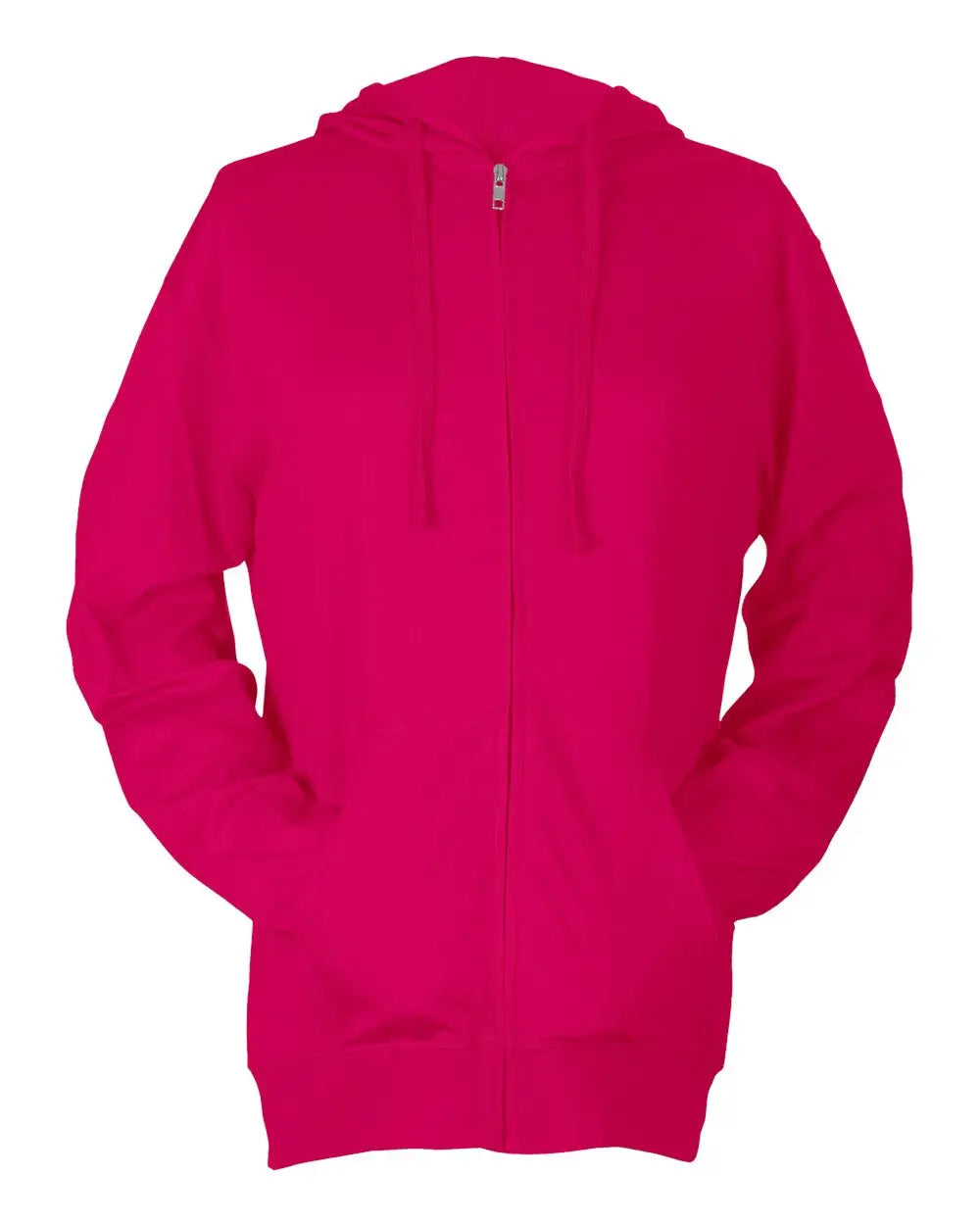 Tultex 260 Beach Full-zip Hooded Long Sleeve T-shirt - Heliconia - Hot Pink / Xs