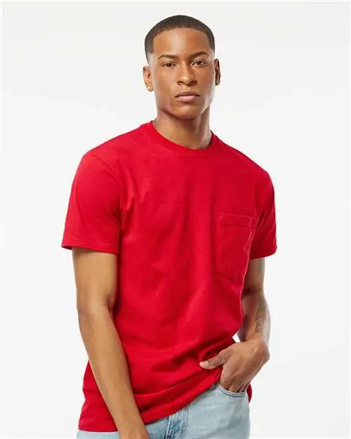 Tultex 293 Heavyweight Jersey Pocket T-shirt - Red