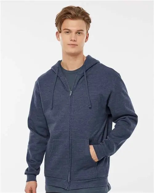 Tultex 331 Full-zip Hooded Sweatshirt - Heather Denim