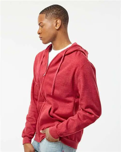 Tultex 331 Full-zip Hooded Sweatshirt - Heather Red