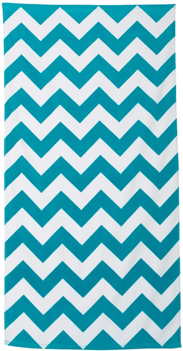 Turquoise Chevron Velour Beach Towel - C3060X