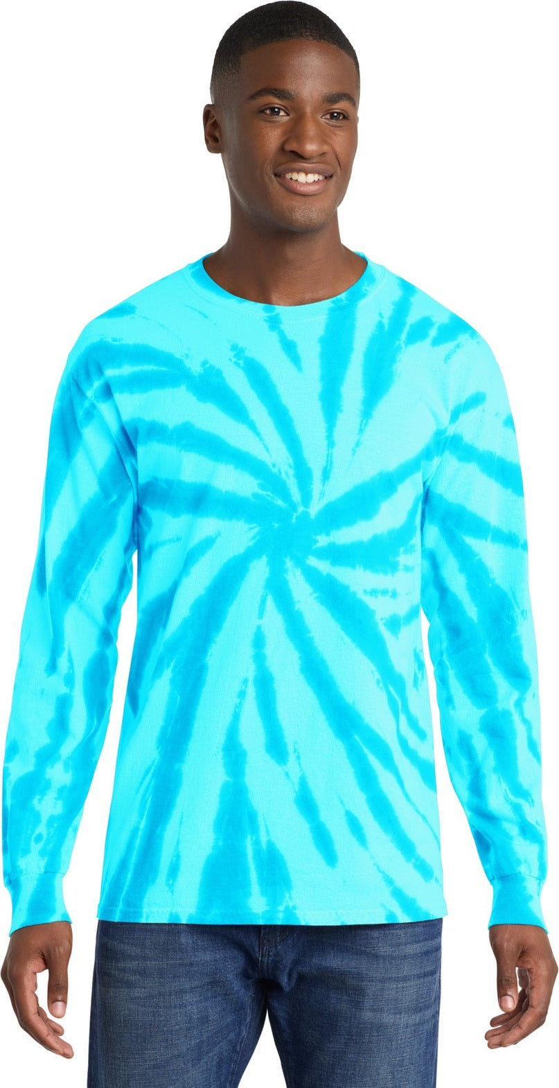 Turquoise Port & Co Tie-Dye Long Sleeve Tee. PC147LS