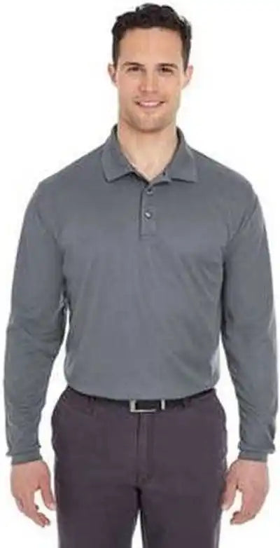 Ultraclub 8210ls Adult Cool & Dry Long-sleeve Meshpique Polo - Charcoal