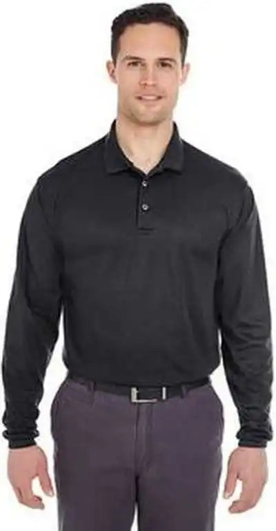 Ultraclub 8210ls Adult Cool &amp; Dry Long-sleeve Meshpique Polo - Black