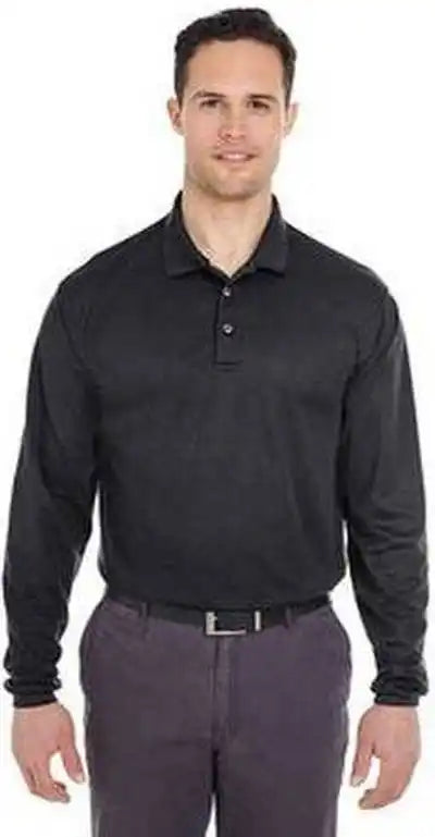 Ultraclub 8210ls Adult Cool &amp; Dry Long-sleeve Meshpique Polo - Black
