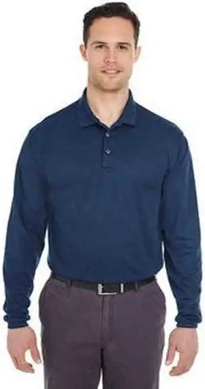 Ultraclub 8210ls Adult Cool & Dry Long-sleeve Meshpique Polo - Navy