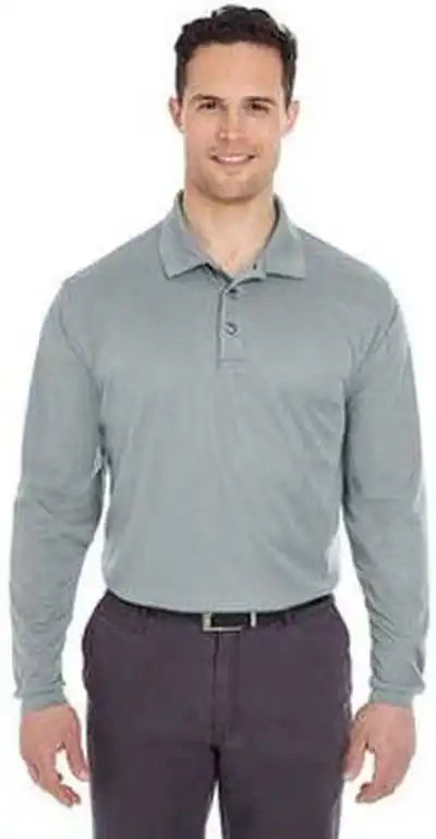 Ultraclub 8210ls Adult Cool &amp; Dry Long Sleeve Meshpique Polo Silver