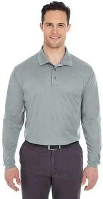 Ultraclub 8210ls Adult Cool & Dry Long Sleeve Meshpique Polo Silver