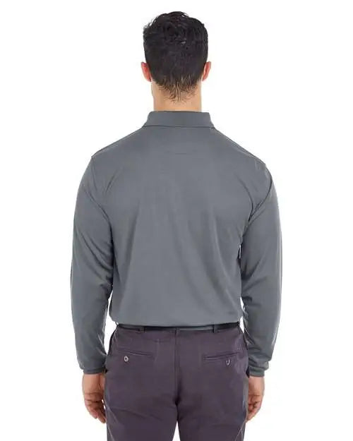 Ultraclub 8210ls Men’s Cool & Dry Long Sleeve Mesh Piqué Polo - Charcoal - Dark Gray / s