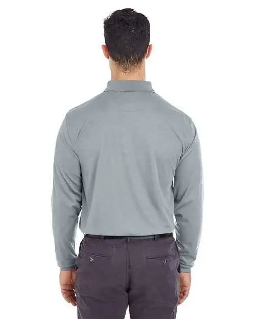 Ultraclub 8210ls Men’s Cool & Dry Long Sleeve Mesh Piqué Polo - Silver