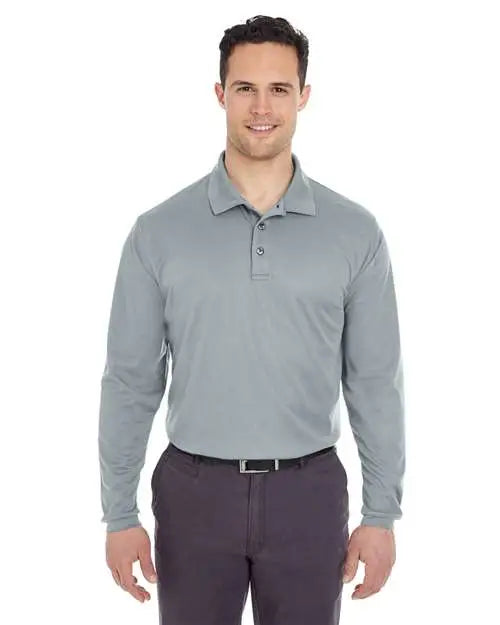 Ultraclub 8210ls Men’s Cool & Dry Long Sleeve Mesh Piqué Polo - Silver - Gray / s