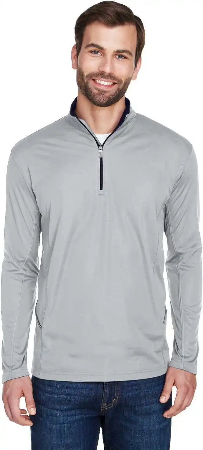Ultraclub 8230 Men’s Cool & Dry Sport Quarter Zip Pullover Gray