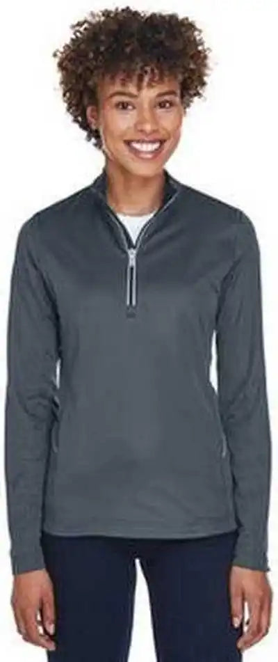 Ultraclub 8230l Ladies’ Cool &amp; Dry Sport Quarter-zip Pullover - Charcoal