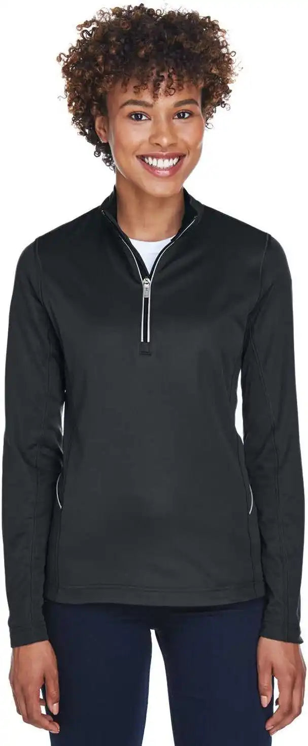 Ultraclub 8230l Ladies’ Cool & Dry Sport Quarter-zip Pullover - Black