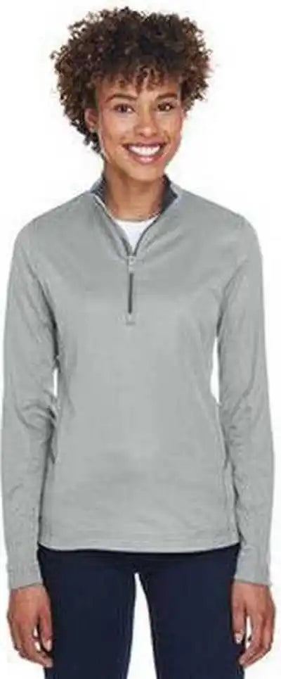Ultraclub 8230l Ladies’ Cool &amp; Dry Sport Quarter-zip Pullover - Gray