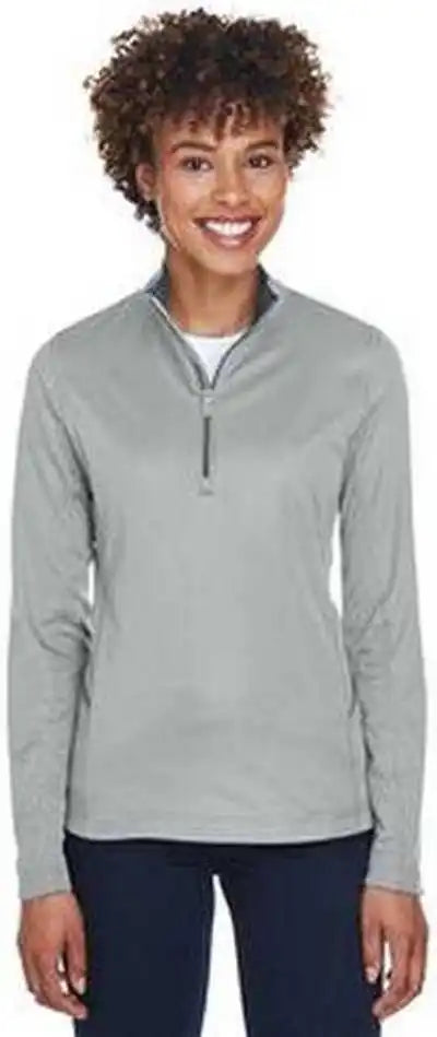 Ultraclub 8230l Ladies’ Cool &amp; Dry Sport Quarter-zip Pullover - Gray