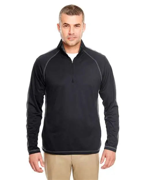 Ultraclub 8398 Cool & Dry Sport Quarter-zip Pullover with Side and Sleeve Panels - Black/ Charcoal / Adult m