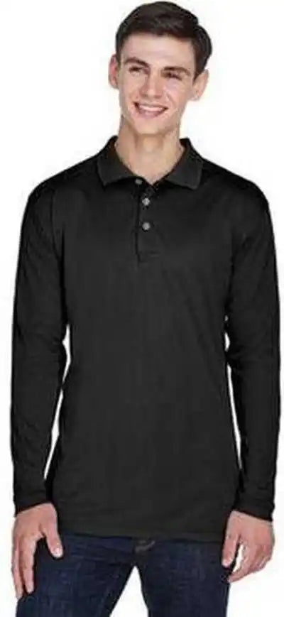 Ultraclub 8405ls Adult Cool & Dry Sport Long-sleeve Polo - Black