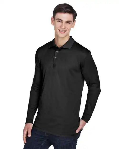 Ultraclub 8405ls Men’s Cool &amp; Dry Sport Long Sleeve Polo - Black