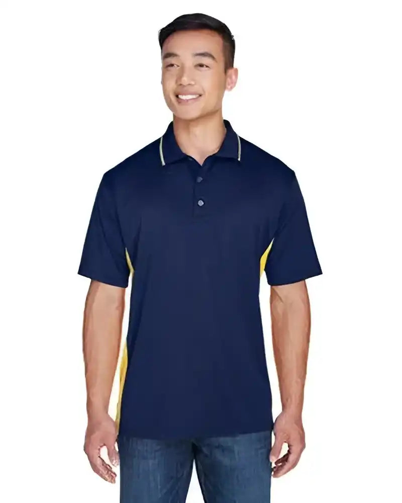 Ultraclub 8406 Men’s Cool &amp; Dry Sport Two Tone Polo Navy Gold